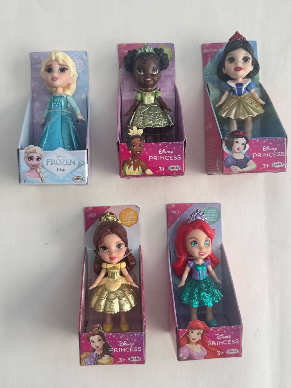 Disney Princess Jakks Pacific Mini Figures Lot of 5 Elsa Tiana Ariel Belle